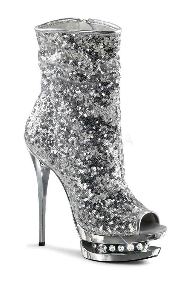 Pleaser BLONDIE-R-1008 Platform Boot in Silver Sequins from SexyShoes.com
