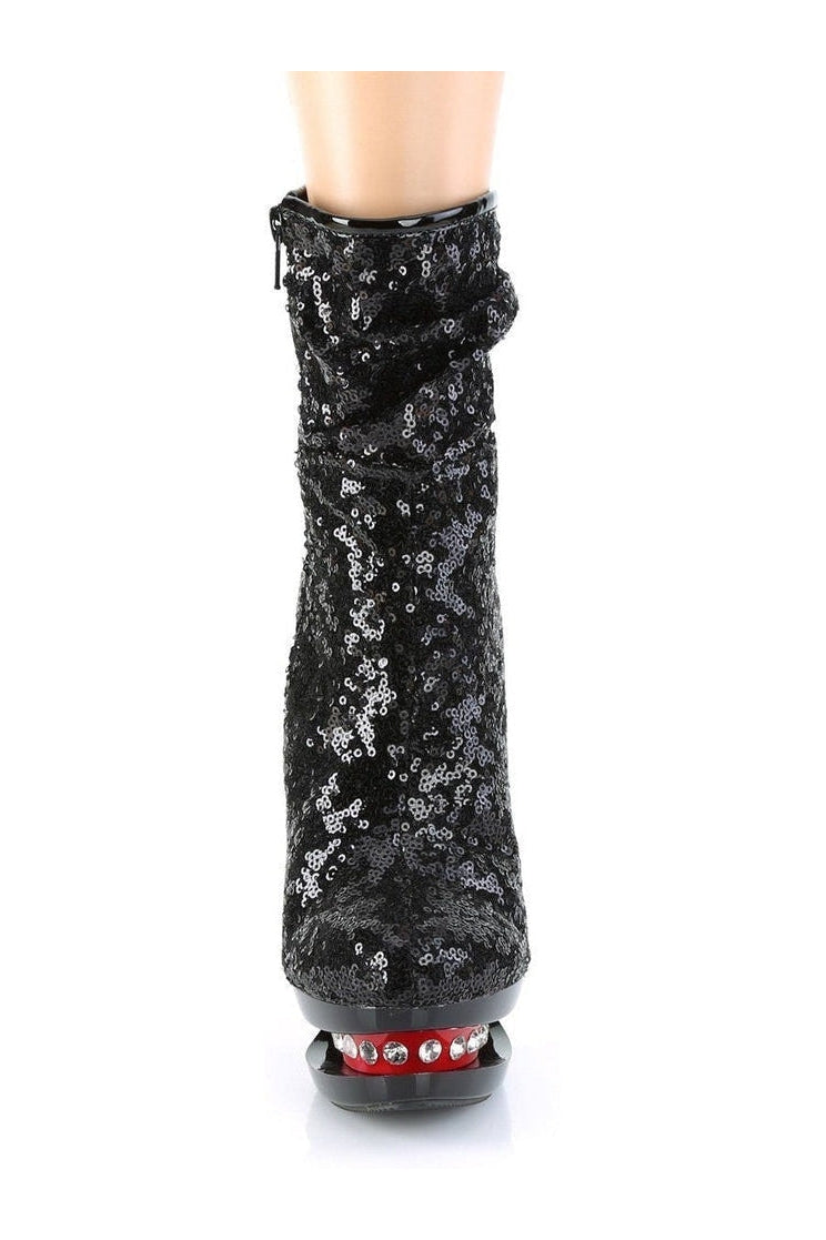 BLONDIE-R-1009 Stripper Boot | Black Sequins-Pleaser