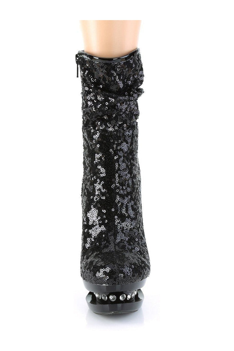 BLONDIE-R-1009 Stripper Boot | Black Sequins-Pleaser
