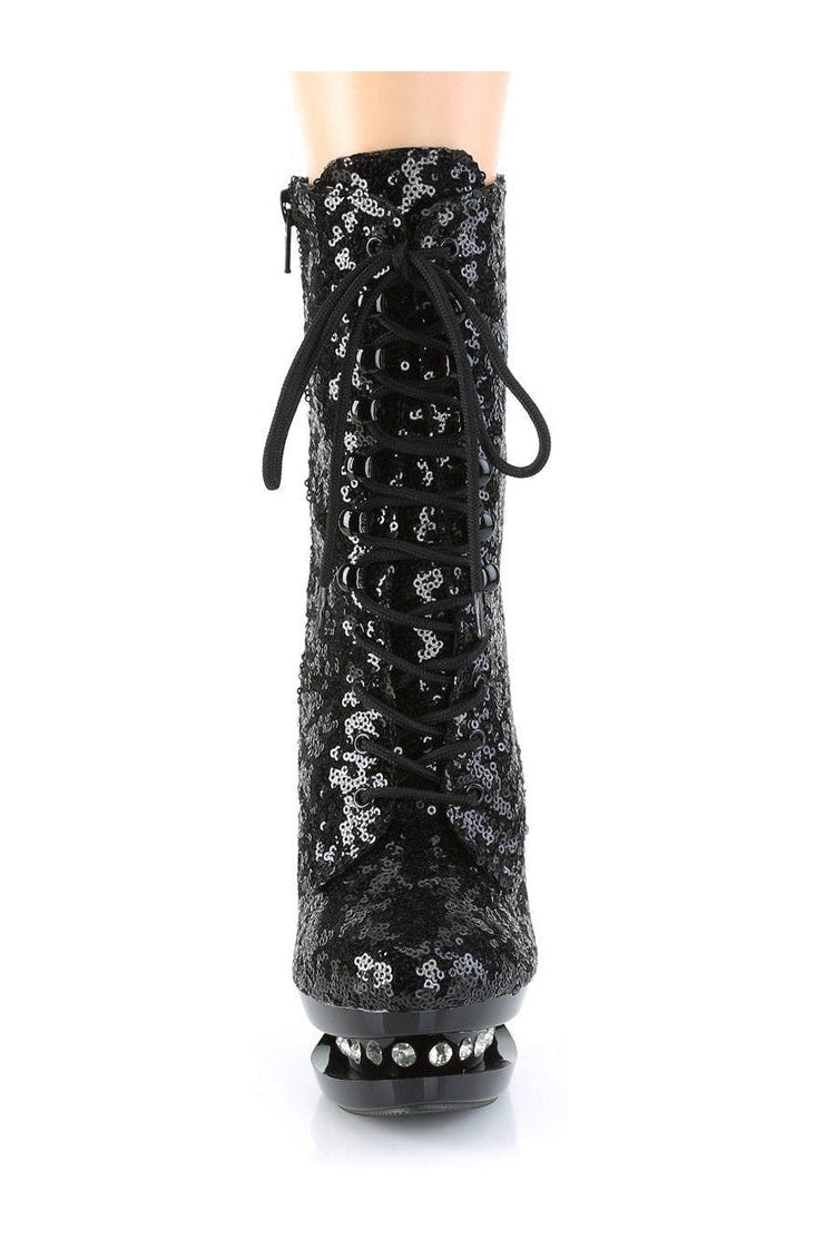 BLONDIE-R-1020 Stripper Boot | Black Sequins-Pleaser