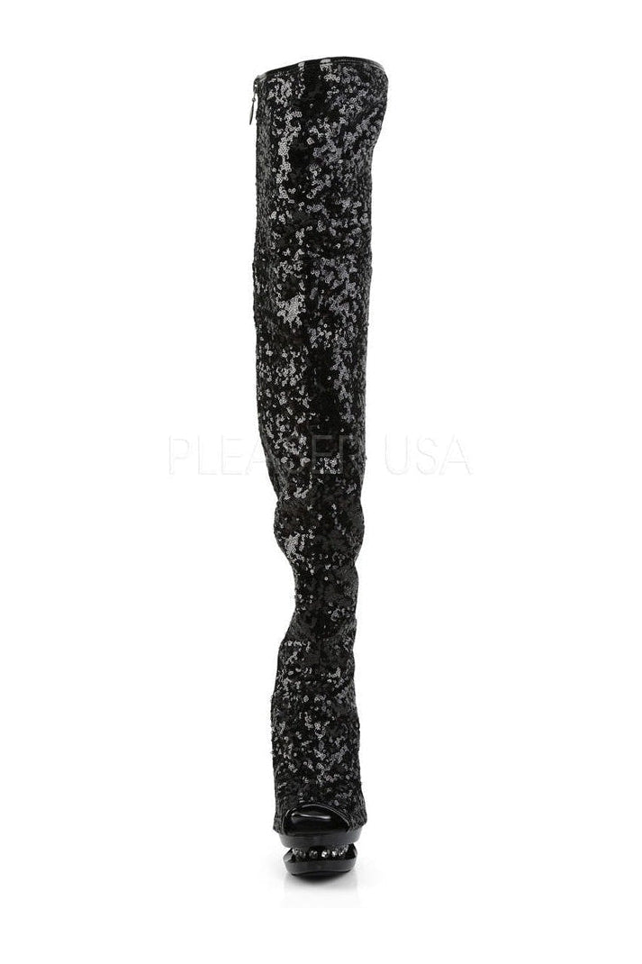 BLONDIE-R-3011 Platform Boot | Black Sequins-Pleaser-Thigh Boots-SEXYSHOES.COM