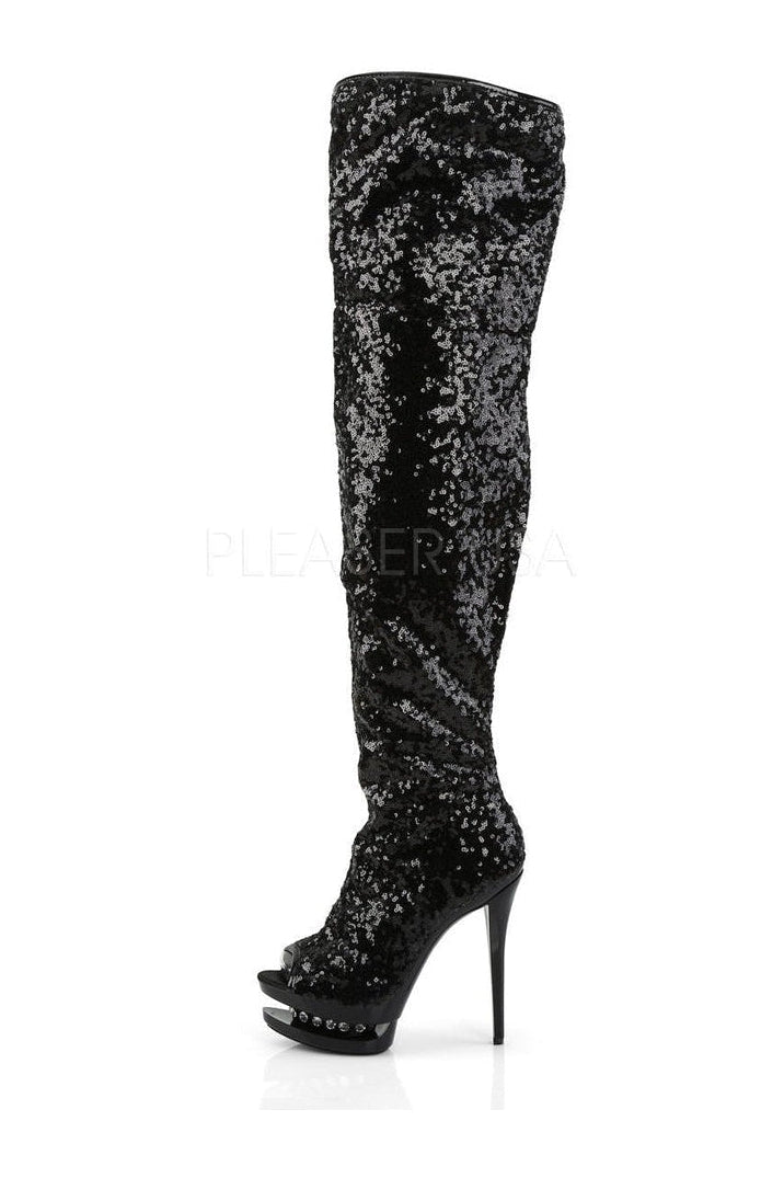 BLONDIE-R-3011 Platform Boot | Black Sequins-Pleaser-Thigh Boots-SEXYSHOES.COM