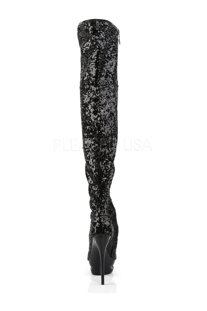 BLONDIE-R-3011 Platform Boot | Black Sequins-Pleaser-Thigh Boots-SEXYSHOES.COM