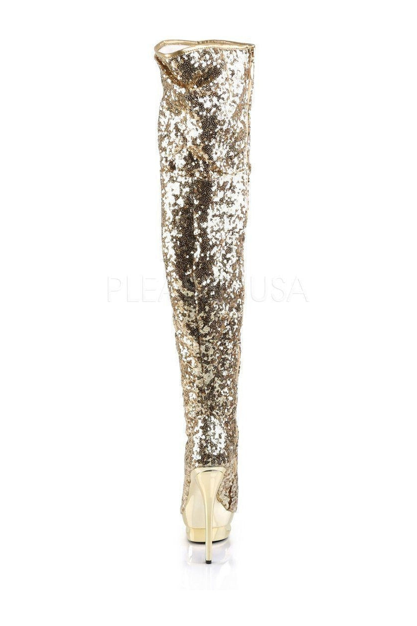 Pleaser BLONDIE-R-3011 Platform Boot in Gold Sequins
