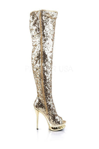 Pleaser BLONDIE-R-3011 Platform Boot in Gold Sequins