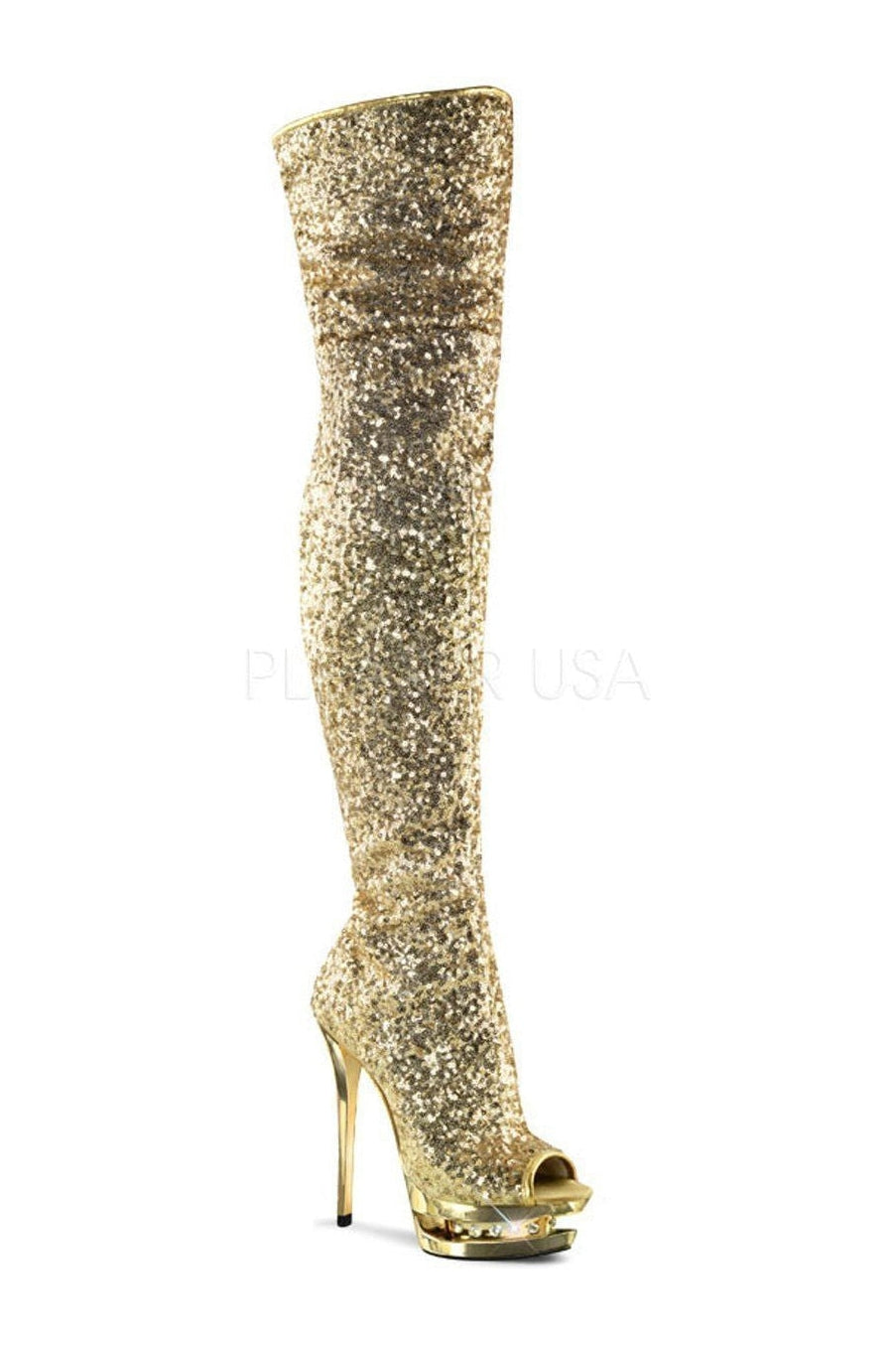 Pleaser BLONDIE-R-3011 Platform Boot in Gold Sequins from SexyShoes.com