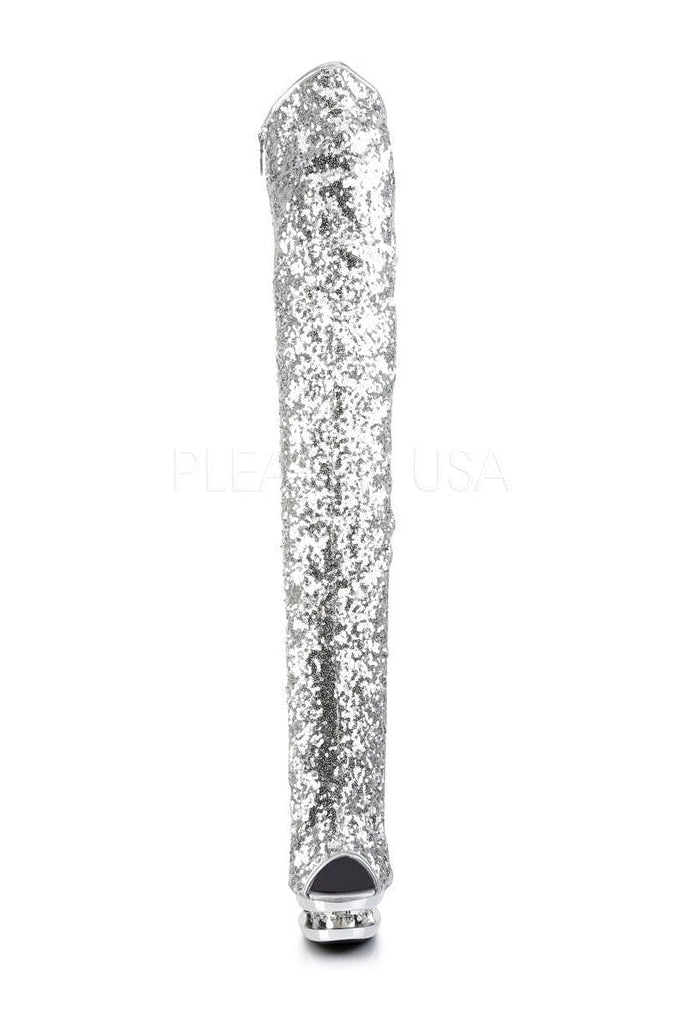 Pleaser BLONDIE-R-3011 Platform Boot in Silver Sequins