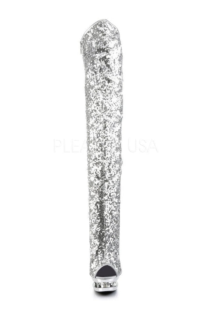 BLONDIE-R-3011 Platform Boot | Silver Sequins-Pleaser-Thigh Boots-SEXYSHOES.COM