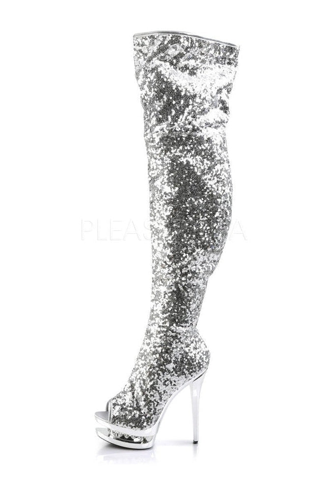 BLONDIE-R-3011 Platform Boot | Silver Sequins-Pleaser-Thigh Boots-SEXYSHOES.COM