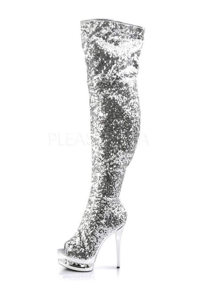 Pleaser BLONDIE-R-3011 Platform Boot in Silver Sequins