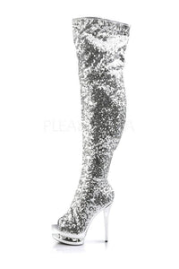 Pleaser BLONDIE-R-3011 Platform Boot in Silver Sequins