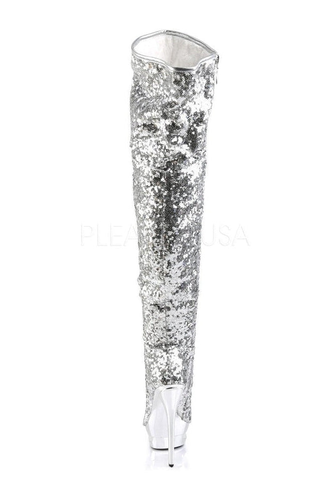 Pleaser BLONDIE-R-3011 Platform Boot in Silver Sequins