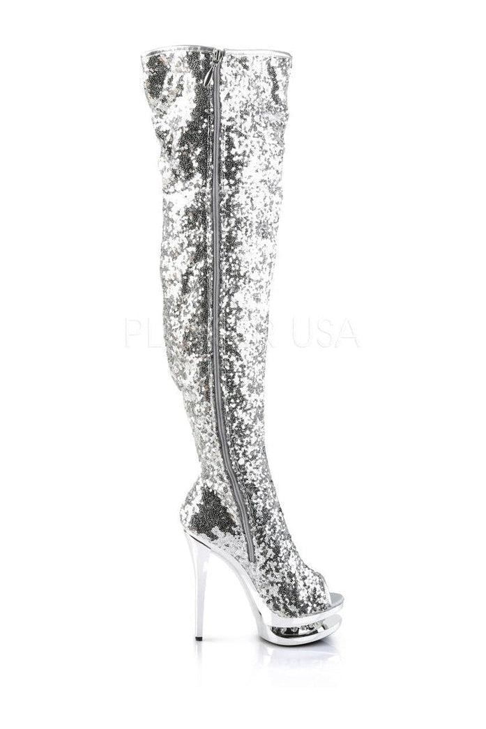 Pleaser BLONDIE-R-3011 Platform Boot in Silver Sequins