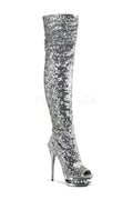 BLONDIE-R-3011 Platform Boot  | Silver Sequins