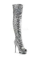 BLONDIE-R-3011 Platform Boot  | Silver Sequins