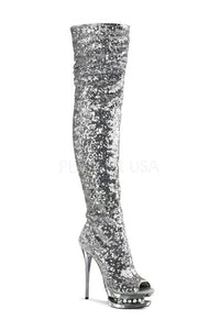 Pleaser BLONDIE-R-3011 Platform Boot in Silver Sequins from SexyShoes.com