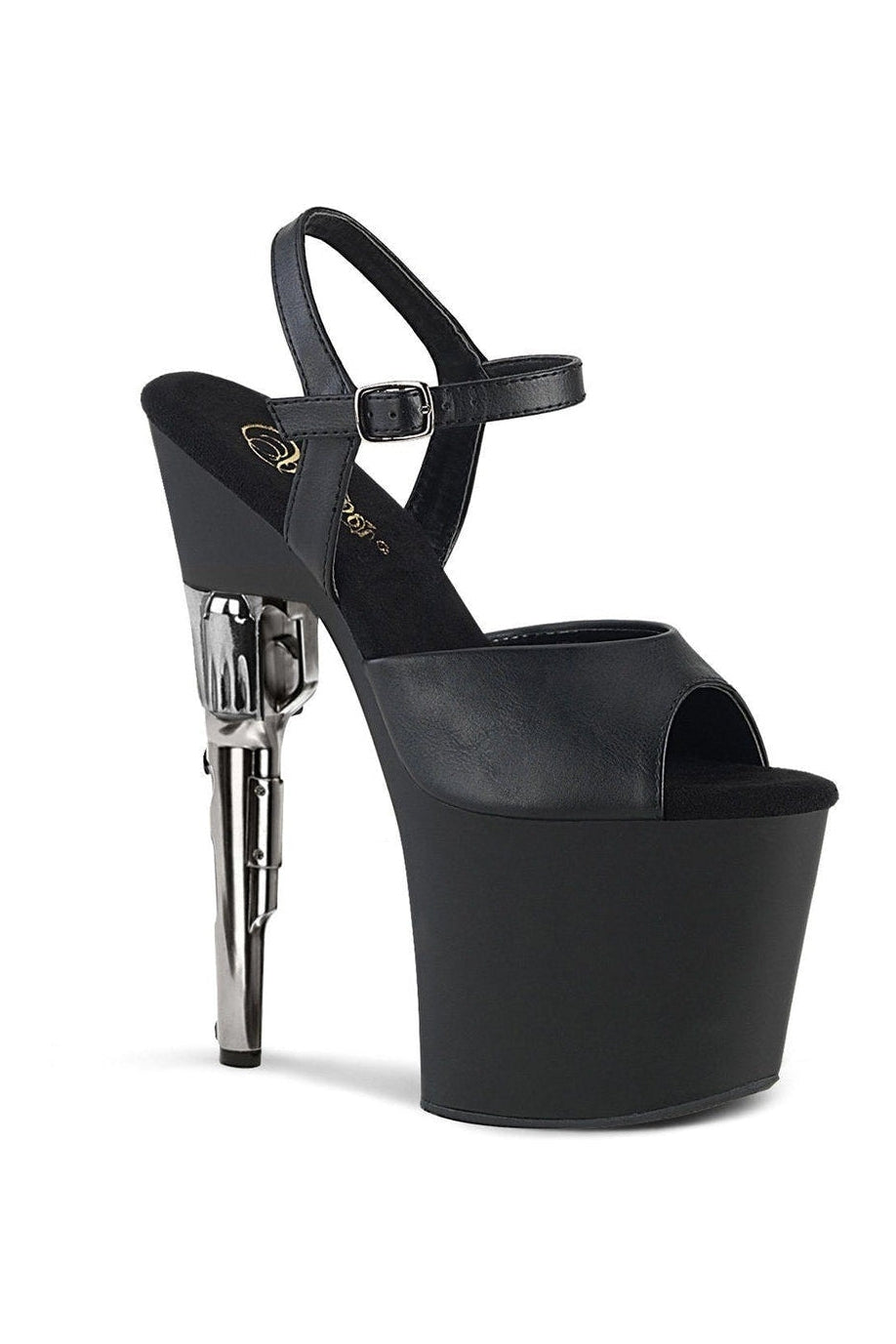 BONDGIRL-709 Stripper Sandal | Black Faux Leather-Pleaser