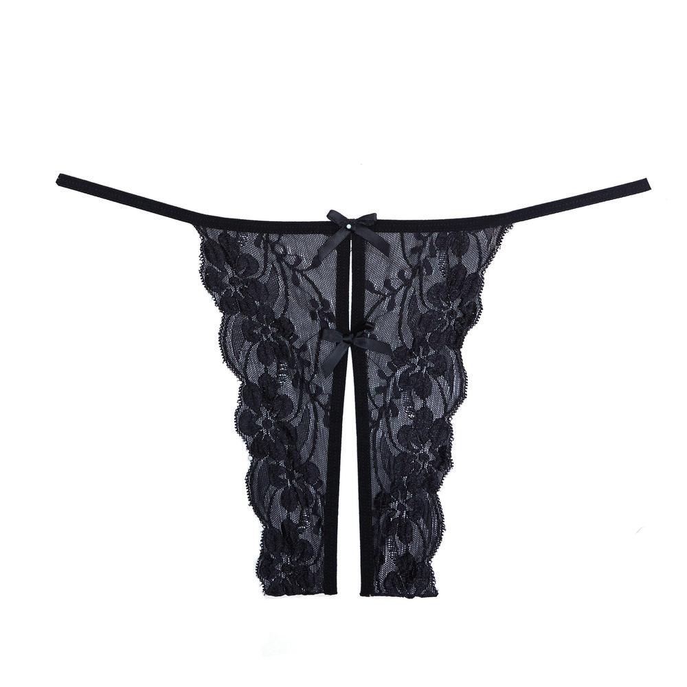 Bow Back Crotchless Lace Panty-Panties-Adore Lingerie-Black-O/S-SEXYSHOES.COM