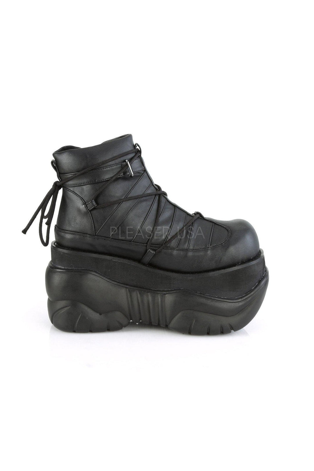 Demonia BOXER-13  Ankle Boot in Black Faux Leather