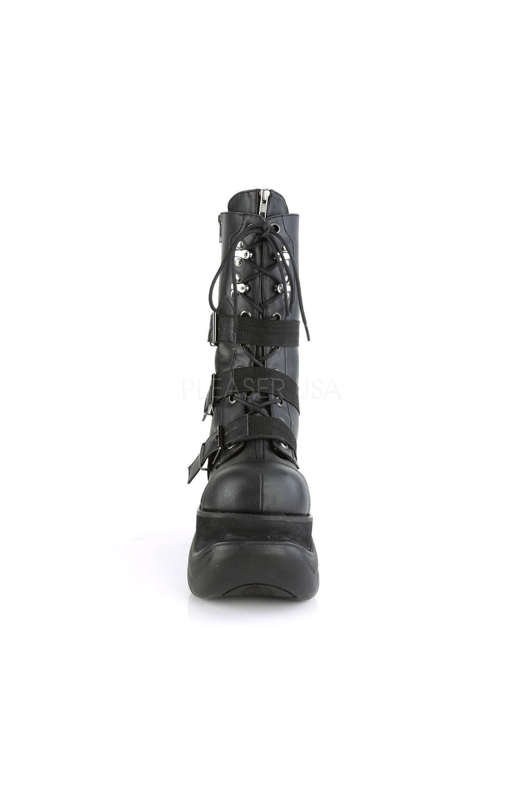 Demonia BOXER-230  Knee Boot in Black Faux Leather