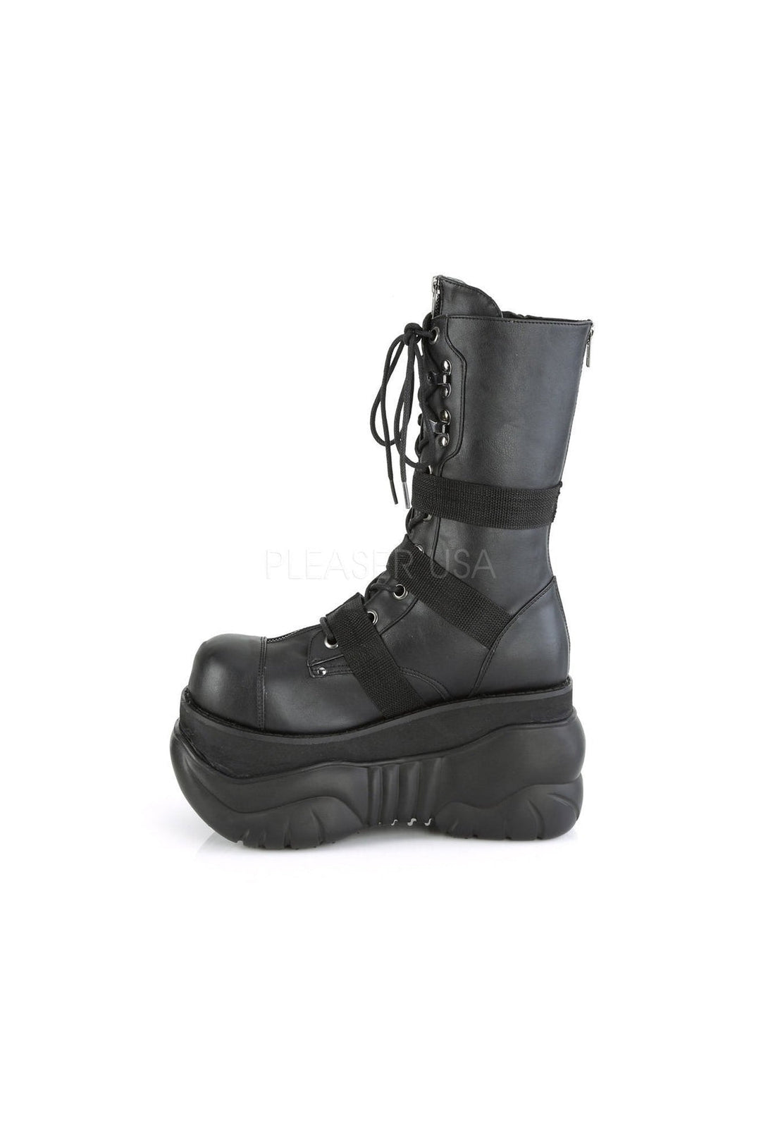 Demonia BOXER-230  Knee Boot in Black Faux Leather