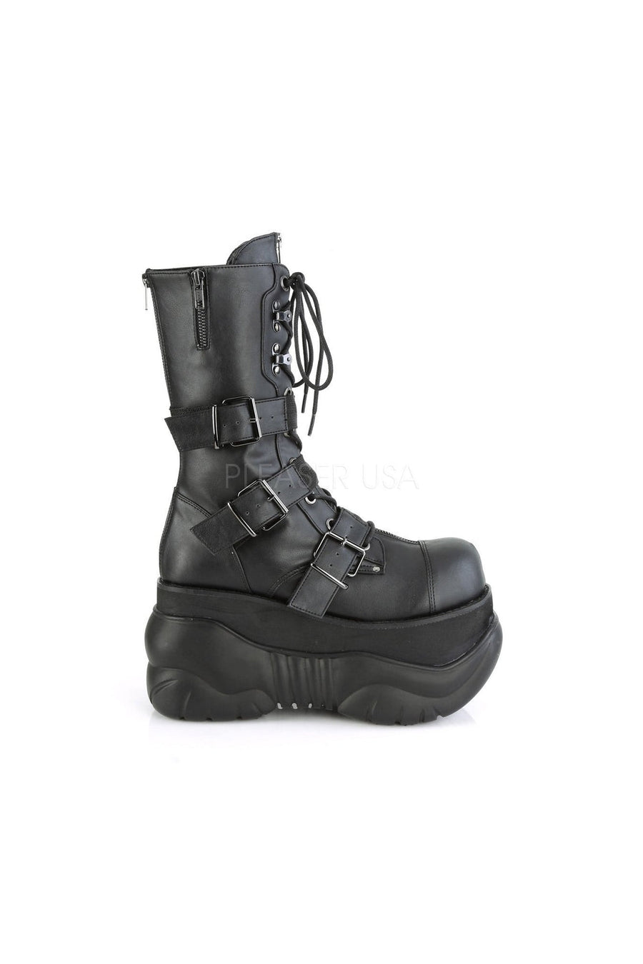 Demonia BOXER-230  Knee Boot in Black Faux Leather
