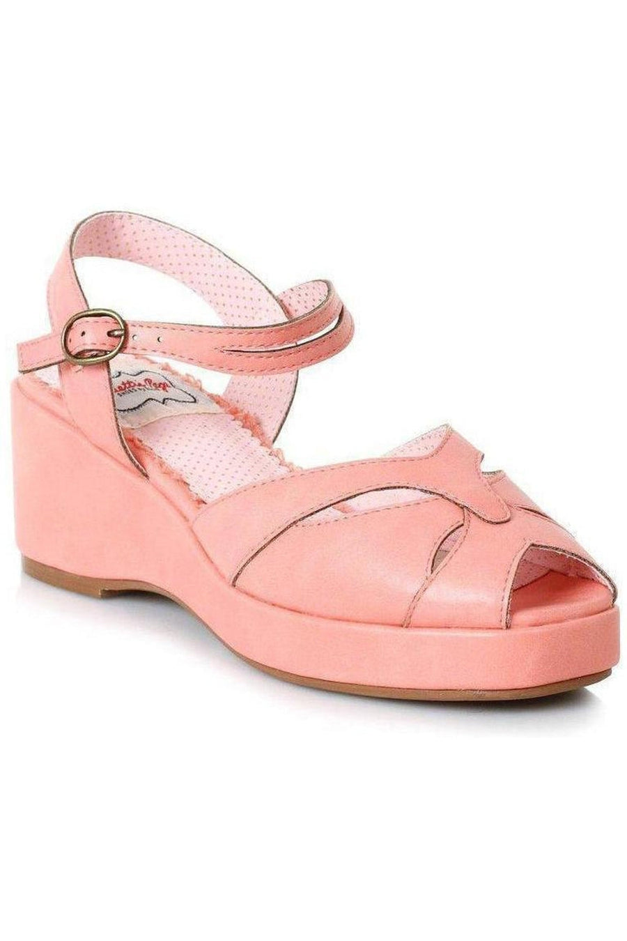 Bettie Page by Ellie BP242 NILEY Wedge in Coral Faux Leather from SexyShoes.com