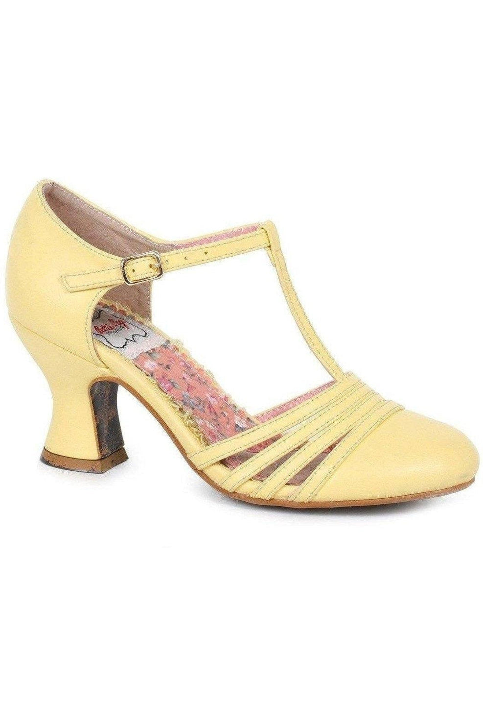 Bettie Page by Ellie BP254 LUCY Pump in Yellow Faux Leather from SexyShoes.com