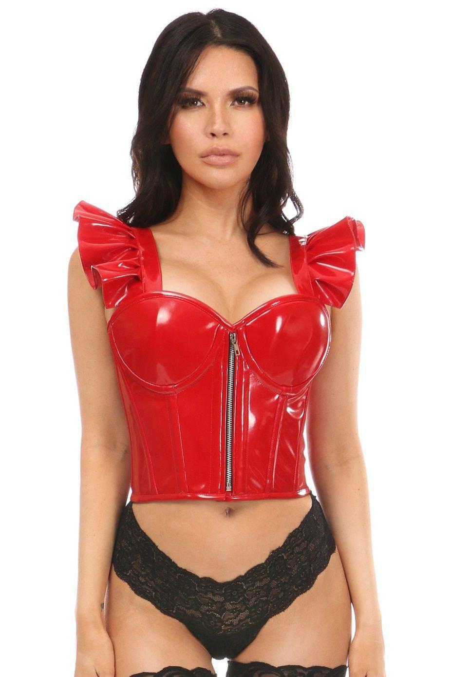 Daisy Corsets Bustier with Ruffle Sleeves in Red  from SexyShoes.com