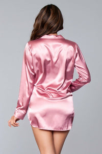 BeWicked Button Front Satin Sleepshirt in Pink 