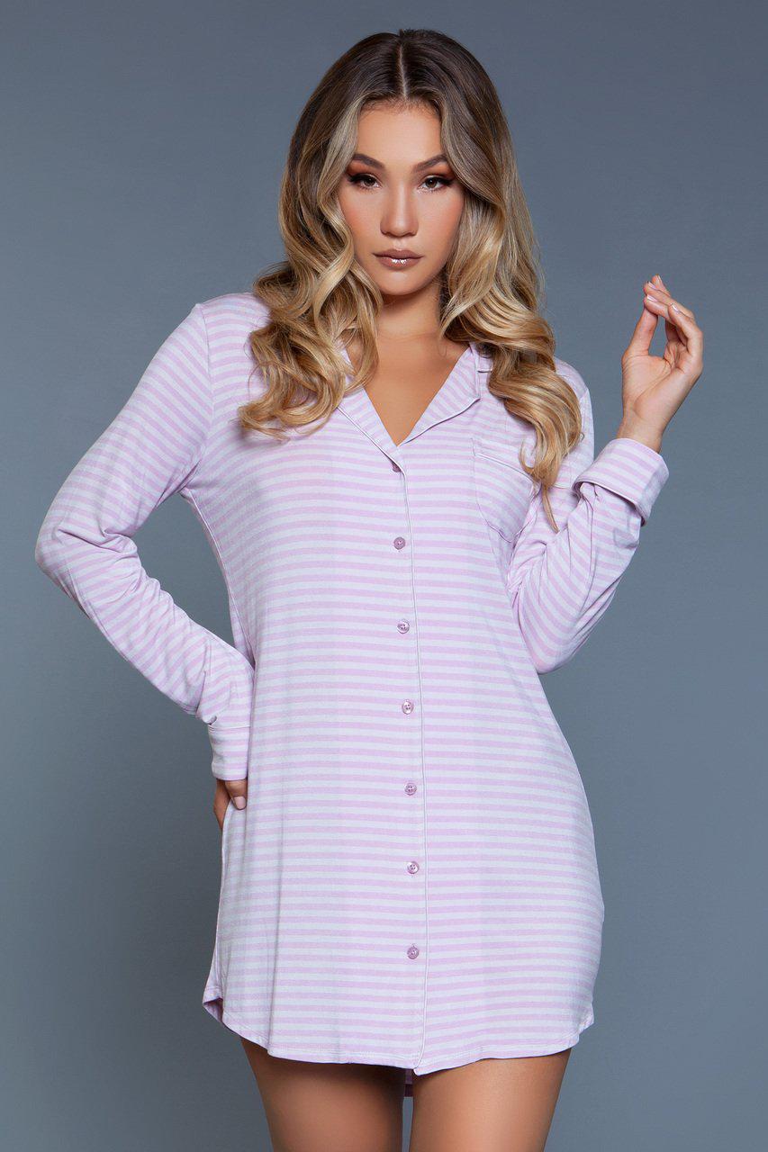 Button Front Sleepshirt-Sleepwear-BeWicked-Pink-S/M-SEXYSHOES.COM