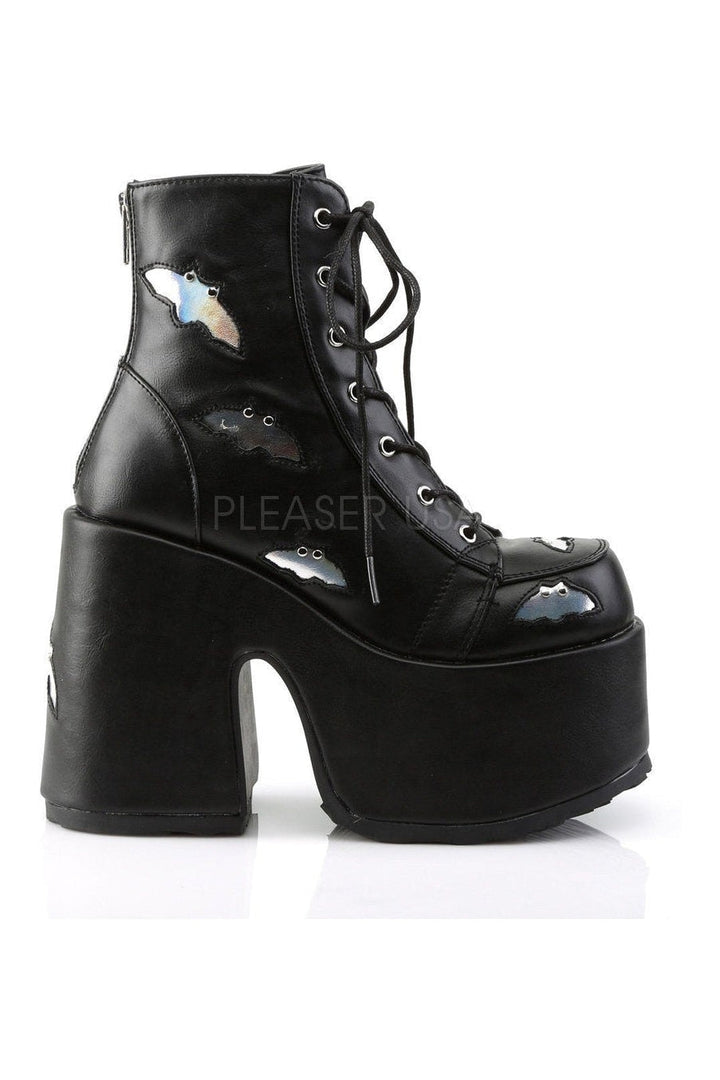 CAMEL-201 Demonia Ankle Boot | Black Faux Leather-Demonia-Ankle Boots-SEXYSHOES.COM