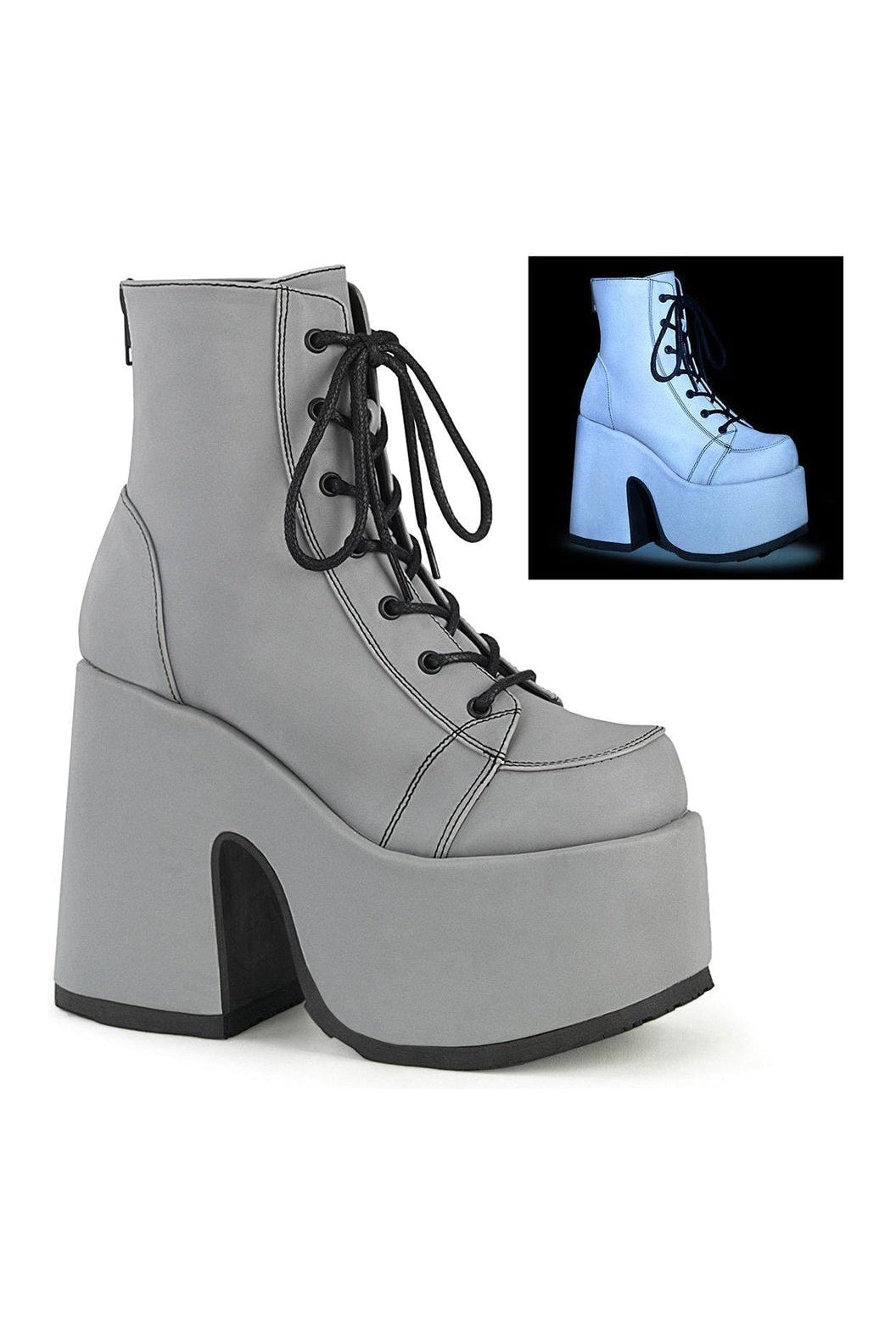 CAMEL-203 Ankle Boot | Grey Faux Leather-Ankle Boots-Demonia-SEXYSHOES.COM