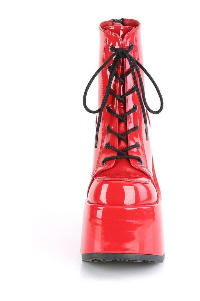 Demonia CAMEL-203 Ankle Boot in Red Patent