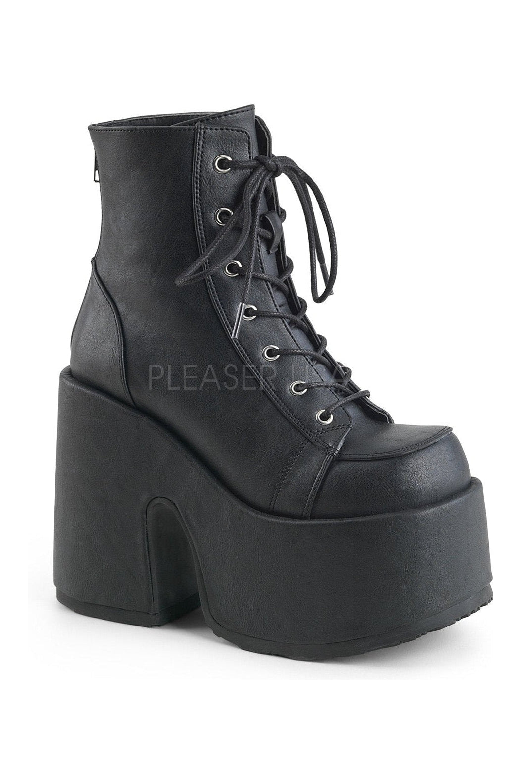 CAMEL-203 Demonia Ankle Boot | Black Faux Leather-Demonia-Black-Ankle Boots-SEXYSHOES.COM