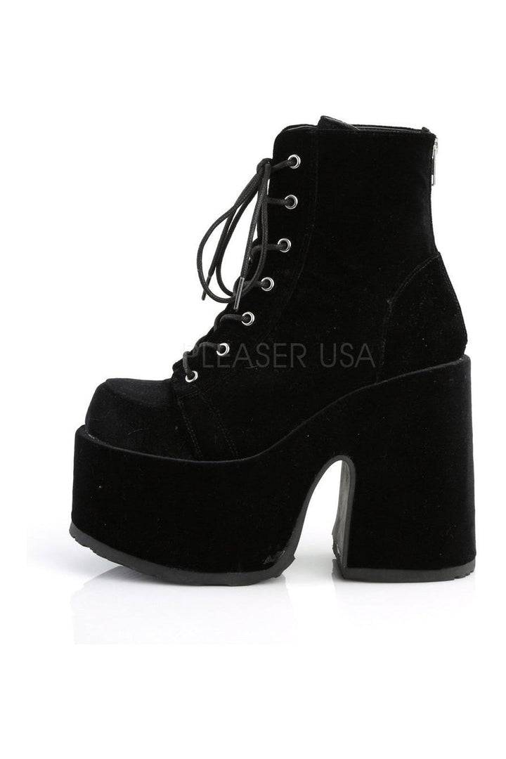 CAMEL-203 Demonia Ankle Boot | Black Velvet-Demonia-Ankle Boots-SEXYSHOES.COM