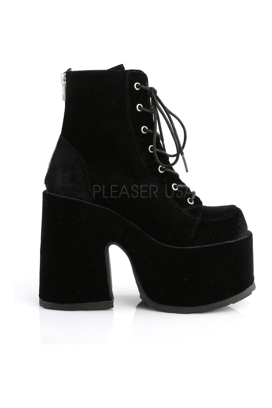 CAMEL-203 Demonia Ankle Boot | Black Velvet-Demonia-Ankle Boots-SEXYSHOES.COM
