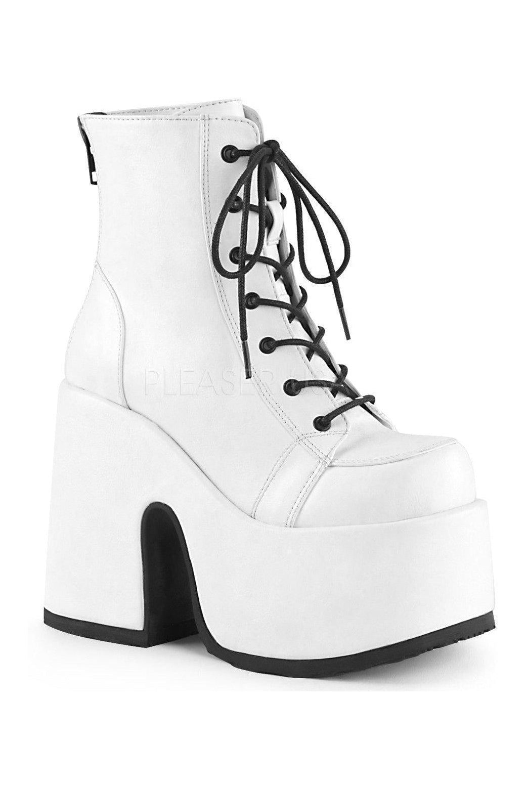 CAMEL-203 Demonia Ankle Boot | White Faux Leather-Demonia-SEXYSHOES.COM