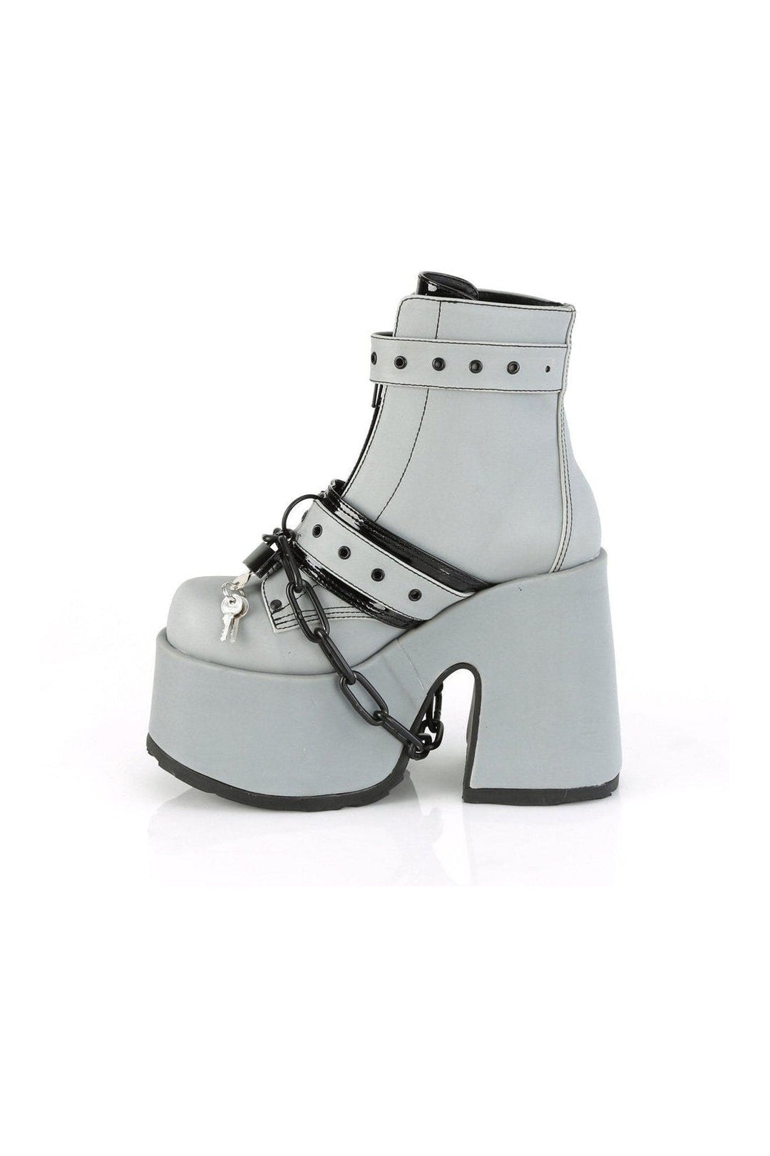 Demonia CAMEL-205 Ankle Boot in Grey Faux Leather