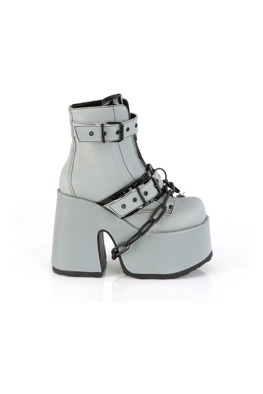 Demonia CAMEL-205 Ankle Boot in Grey Faux Leather