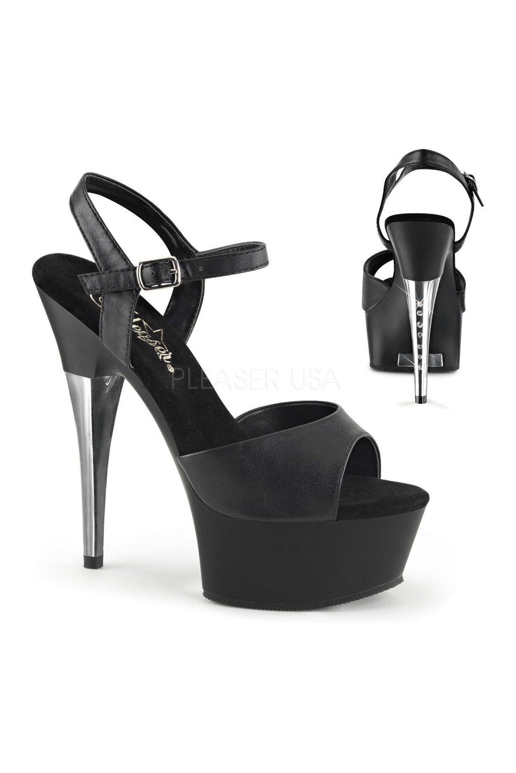 CAPTIVA-609 Platform Slide | Black Faux Leather-Pleaser-Black-Sandals-SEXYSHOES.COM