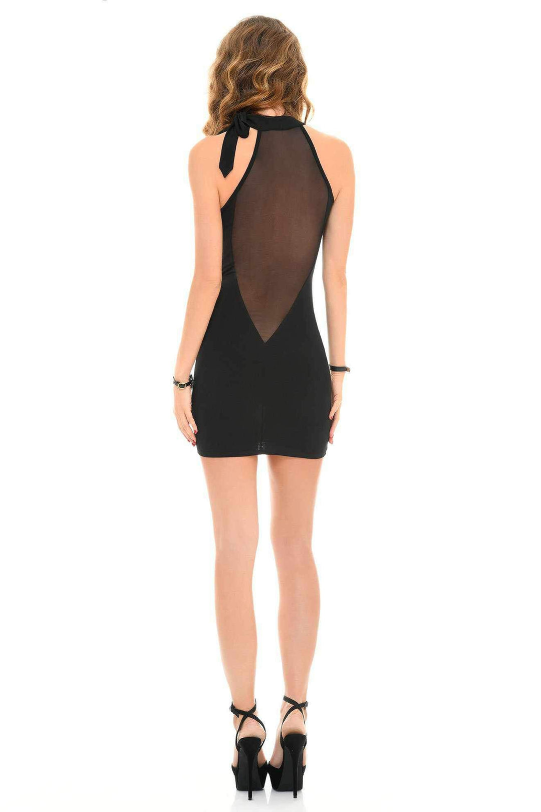 Cecily Edgy Dress | Black Lycra | Mesh-Les P'Tites Folies-SEXYSHOES.COM