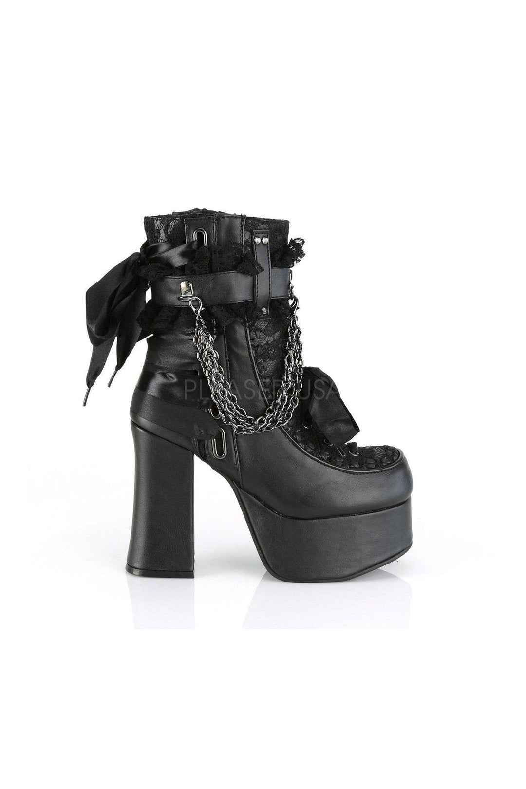 Demonia CHARADE-110  Ankle Boot in Black Faux Leather