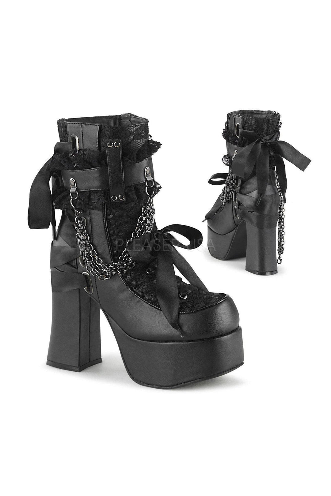 Demonia CHARADE-110  Ankle Boot in Black Faux Leather from SexyShoes.com