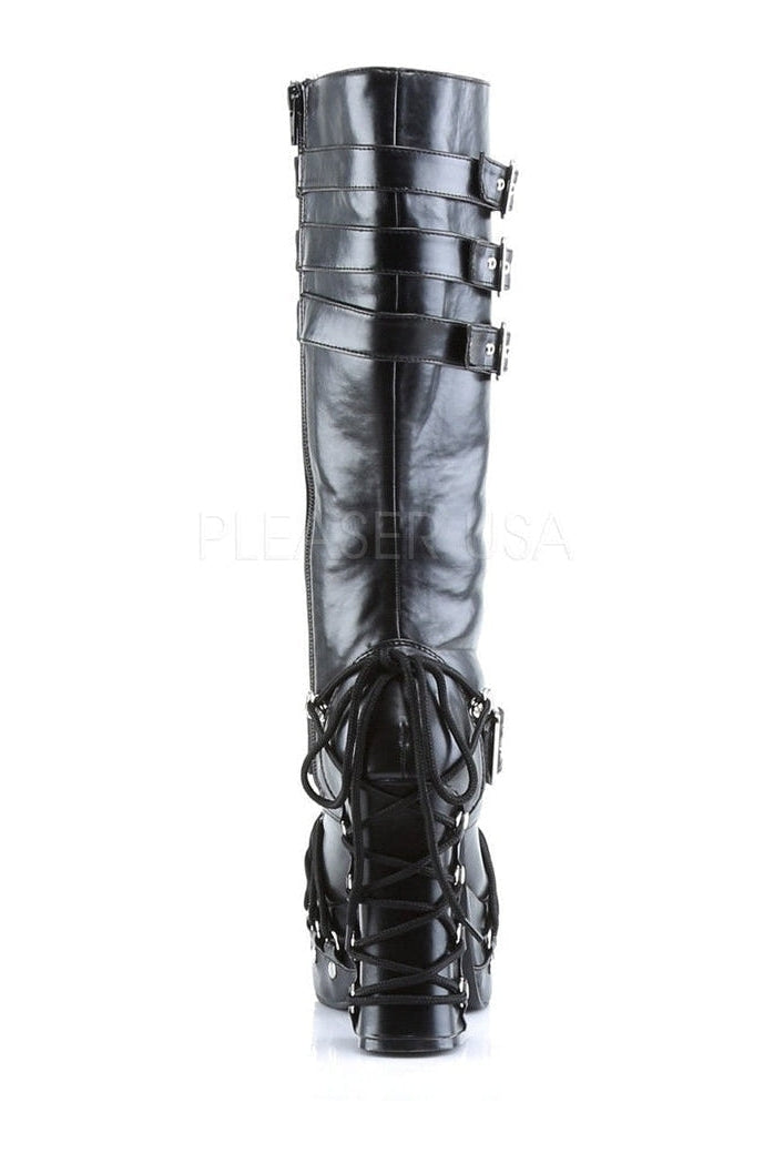 CHARADE-206 Knee Boot | Black Faux Leather-Demonia-Lolitas-SEXYSHOES.COM