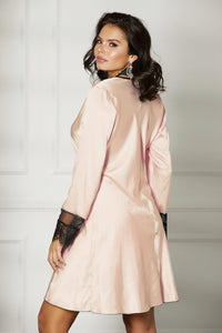 Shirley of Hollywood Charmeuse And Eyelash Lace Robe in Nude 