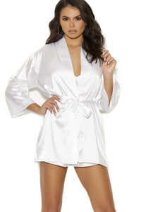 Elegant Moments Charmeuse Belted Kimono Robe in White  from SexyShoes.com