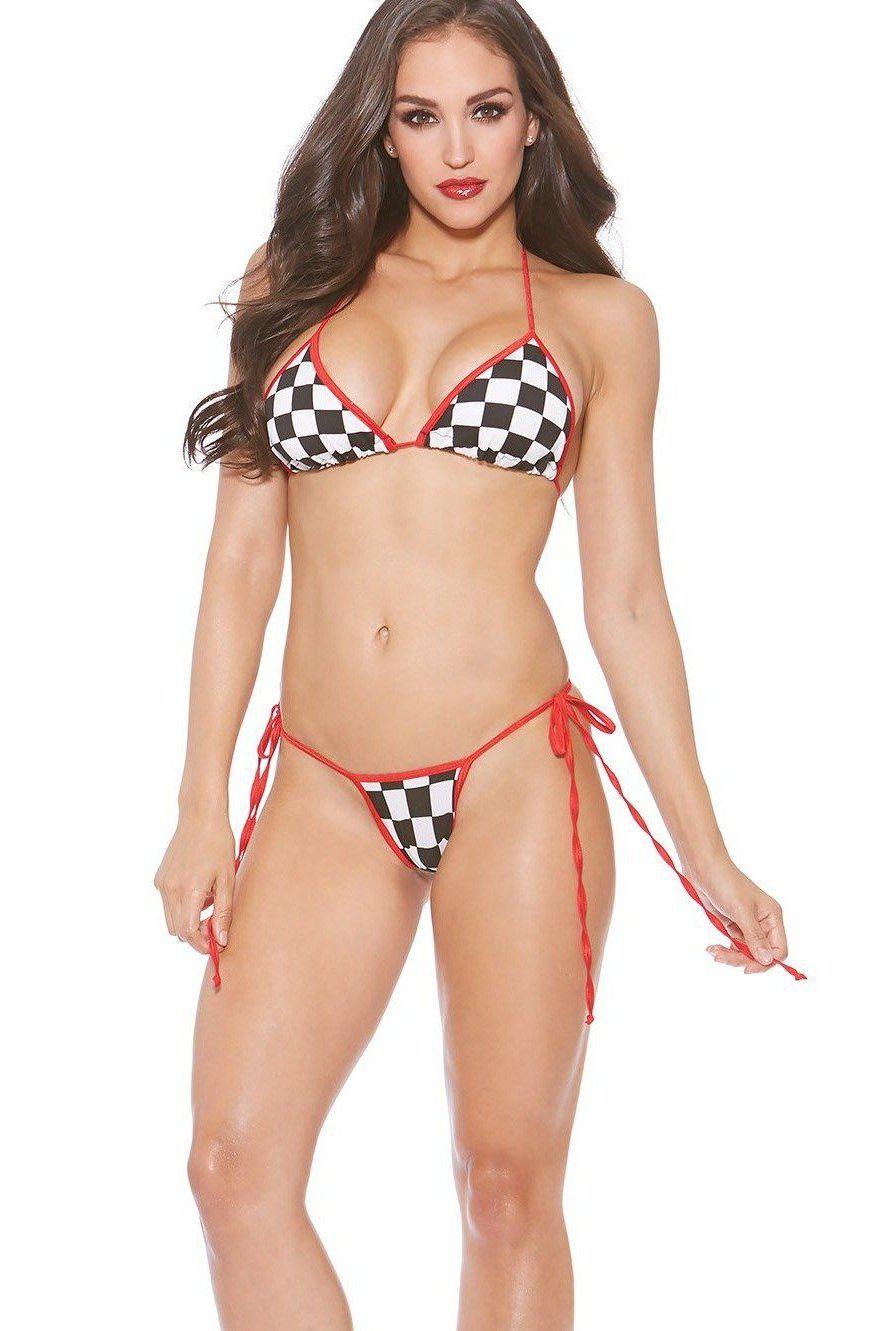 Bodyshotz Checker Print Triangle Top Set in Multi  from SexyShoes.com