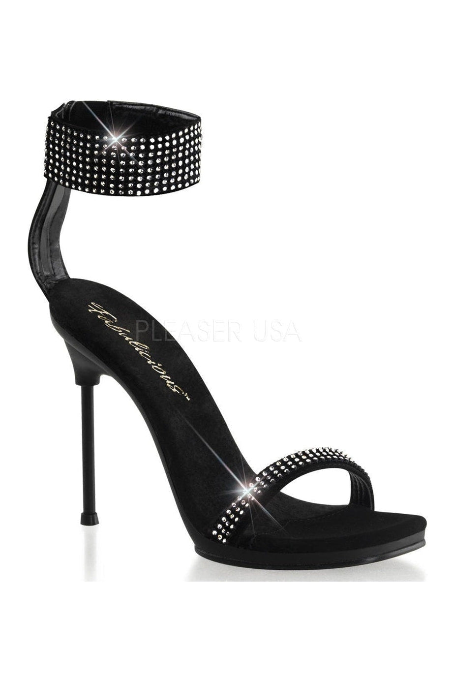 Fabulicious CHIC-40 Sandal in Black Faux Leather from SexyShoes.com