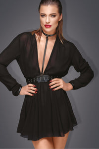 Noir Handmade Chiffon Minidress With Choker in Black Faux Leather from SexyShoes.com